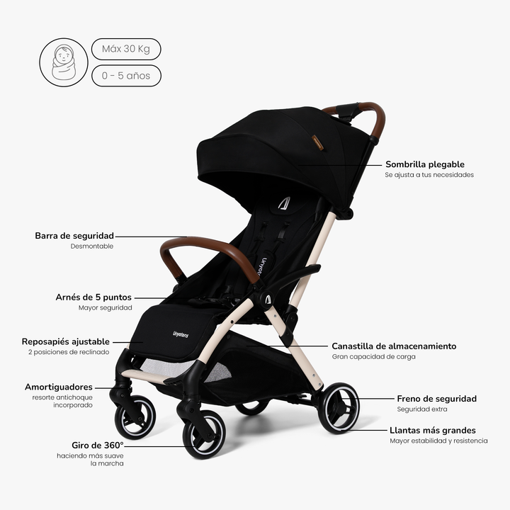 Carriola K5 para Viaje Negro - UNYOTONS
