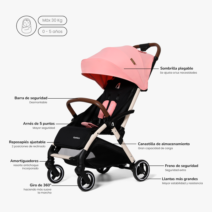 Carriola K5 para Viaje Rosa - UNYOTONS