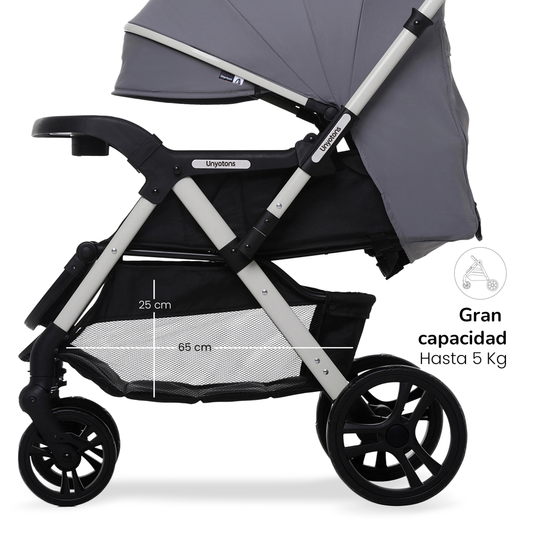 Carriola Plegable Con Portabebé Calidad Premium Gris - UNYOTONS