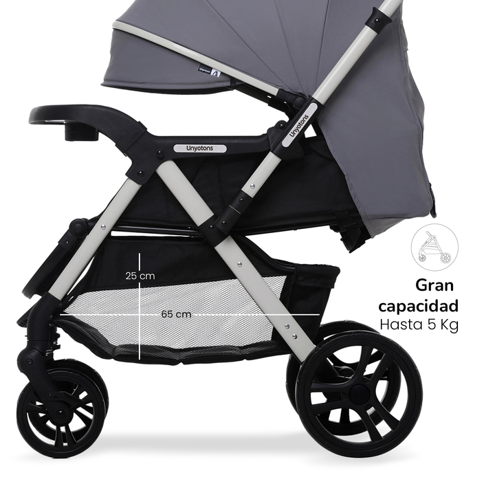 Carriola Plegable Con Portabebé Calidad Premium Gris - UNYOTONS
