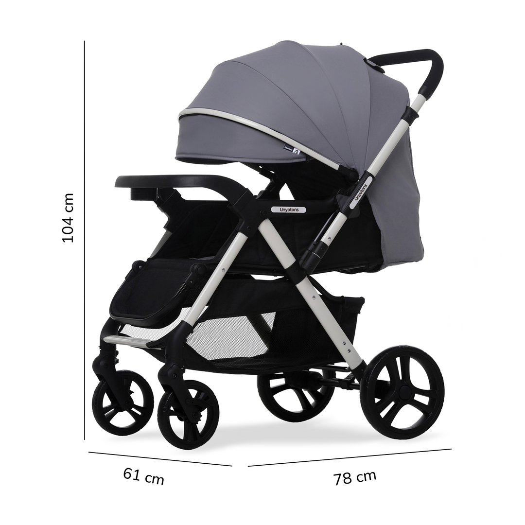 Carriola Plegable Con Portabebé Calidad Premium Gris - UNYOTONS