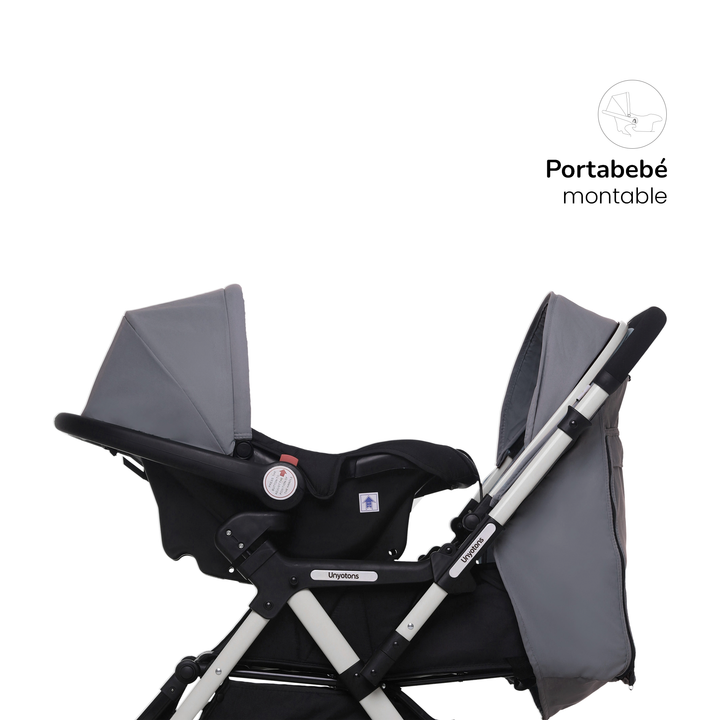 Carriola Plegable Con Portabebé Calidad Premium Gris - UNYOTONS