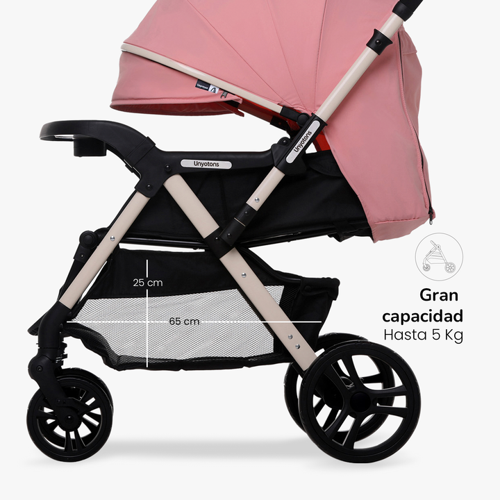 Carriola Plegable Con Portabebé Calidad Premium Rosa - UNYOTONS