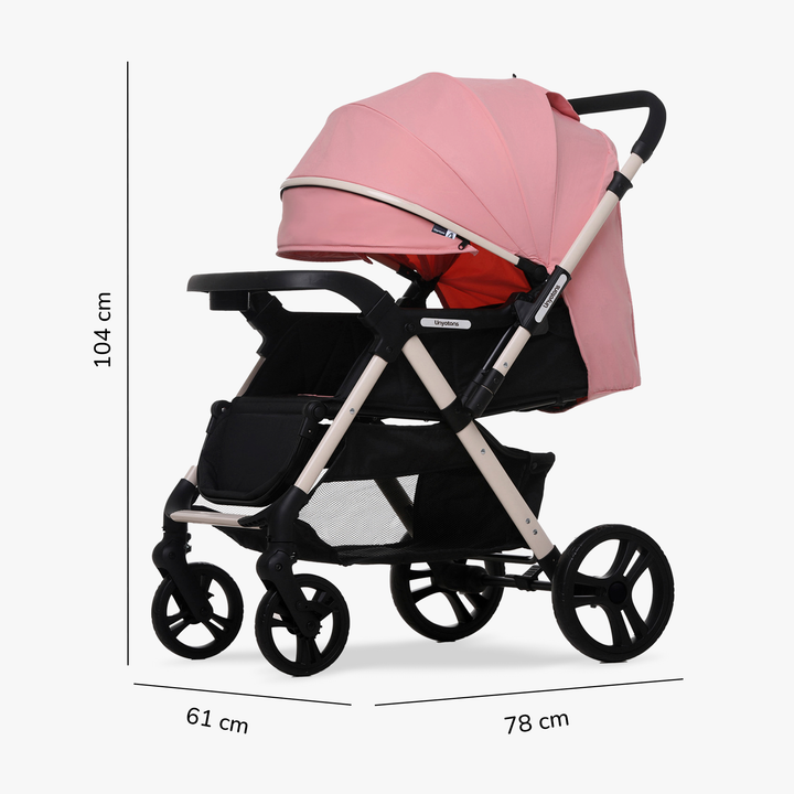 Carriola Plegable Con Portabebé Calidad Premium Rosa - UNYOTONS