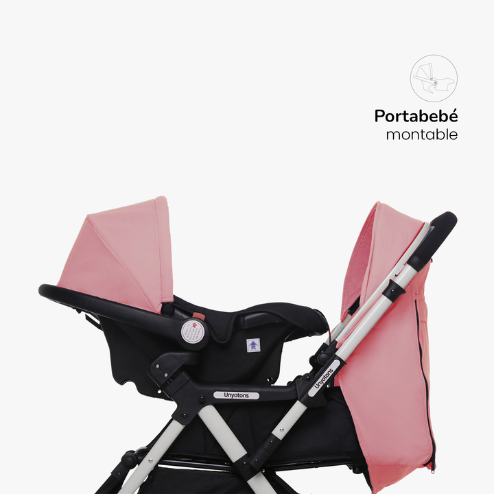 Carriola Plegable Con Portabebé Calidad Premium Rosa - UNYOTONS