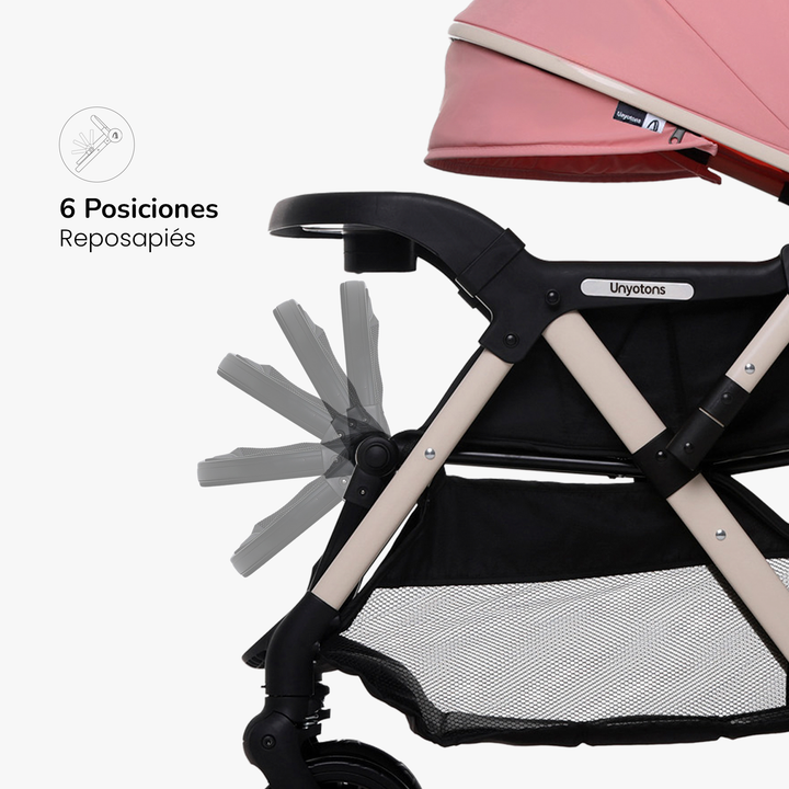 Carriola Plegable Con Portabebé Calidad Premium Rosa - UNYOTONS